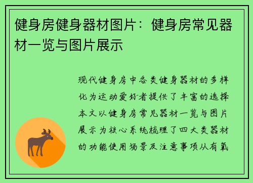 健身房健身器材图片：健身房常见器材一览与图片展示