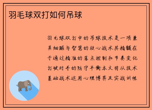 羽毛球双打如何吊球