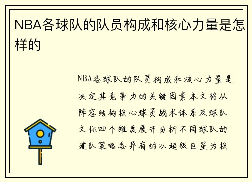 NBA各球队的队员构成和核心力量是怎样的